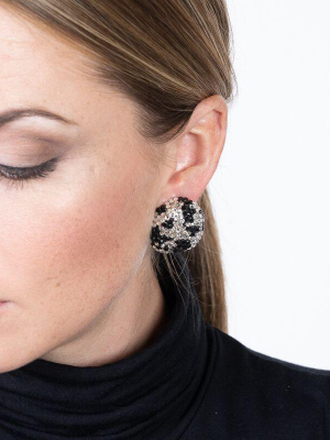 Crystal And Jet Pave Print Button Clip Earrings