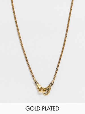 Regal Rose Unity Linking Hands Necklace In Gold Plated