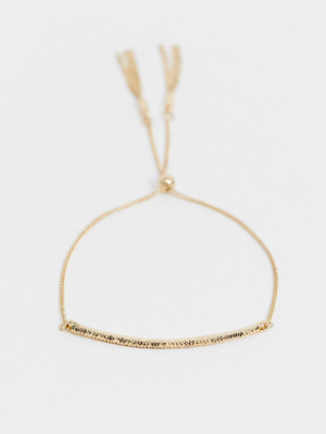 Asos Design Bracelet With Toggle Chain And Textured Metal Bar In Gold Tone