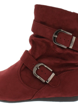 Rachel17 Burgundy Slouchy Side Buckle Ankle Boot