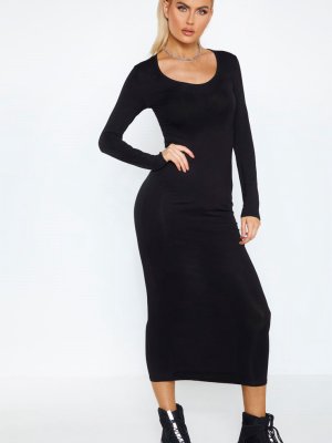 Tall Black Long Sleeve Jersey Maxi Dress