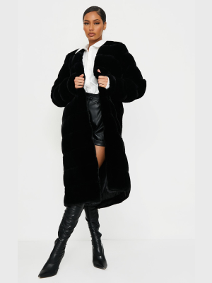 Black Premium Faux Fur Bubble Maxi Coat