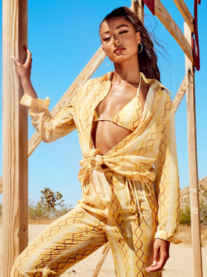 Yellow Snake Print Beach Shirt