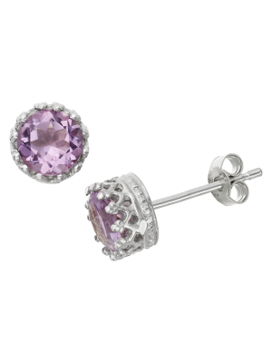 6mm Round-cut Amethyst Crown Earrings In Sterling Silver