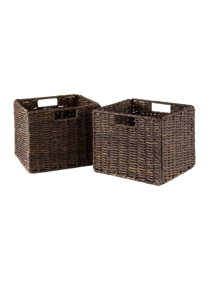 2pc Granville Foldable Small Corn Husk Baskets Chocolate - Winsome