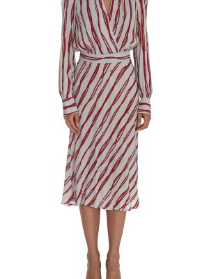 Elisabetta Franchi Belt Waisted Striped Midi Dress