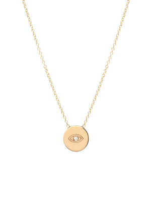 14k Evil Eye Diamond Disc Necklace