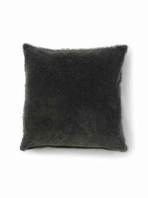 Velvet Pillow With Pom Pom Trim - Pine