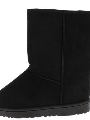 R001221 Black Pull On Faux Fur Lug Sole Boot