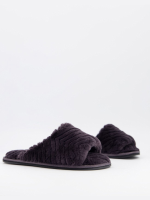 Asos Design Zendaya Faux Fur Slide Slippers In Charcoal Gray
