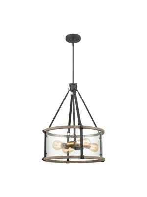 Geringer 4-light 23 X 18 X 18 Pendant In Charcoal And Beechwood With Seedy Glass Enclosure