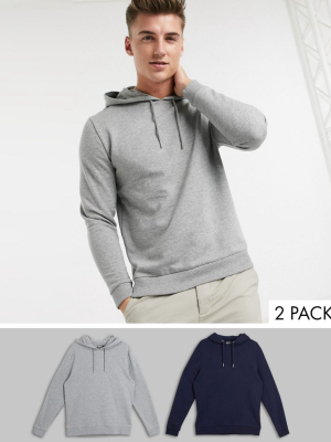 Asos Design Hoodie 2 Pack In Gray Marl/navy