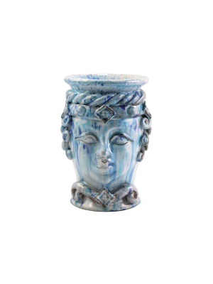 Vietri Sicilian Heads Small Queen Head - Blue