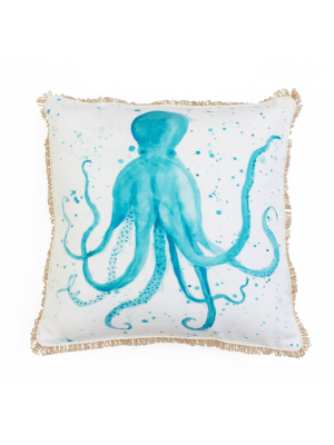 Décor Therapy 20"x20" Octopus Splatter Printed Faux Linen Loop Throw Pillow White/blue