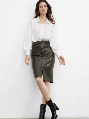 Sleek Olive Midi Skirt