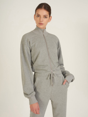 Red-eye French Terry Zip Front Jumpsuit In Heather Grey