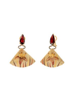 Marquetry Orchid Fan Earrings