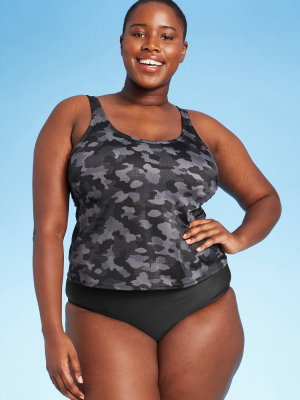 Women's Plus Size Twist Back Tankini Top - All In Motion™ Black Camo Print