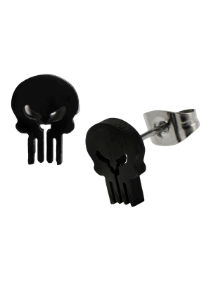 Marvel Punisher Stainless Steel Stud Earrings - Black