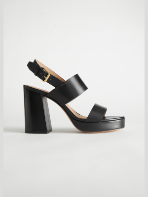 Leather Block Heeled Platform Sandals