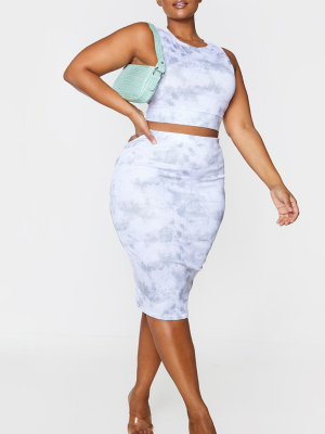 Plus Grey Tie Dye Rib Midi Skirt