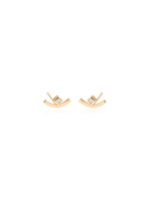 14k Princess Diamond And Curved Bar Studs