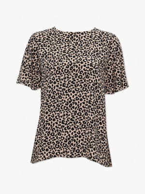 Leopard Flounce-sleeve Top