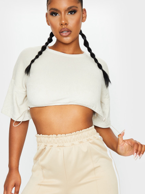 Stone Towelling Drawstring Toggle Crop Top