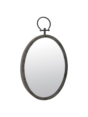 24.8" X 14.2" Oval Metal Wall Mirror With Rivet Trim Dark Gray - Stonebriar Collection