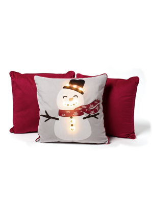 3pk 20"x20" Oversize Snowman Light Up Square Throw Pillow Natural/red - Surefit