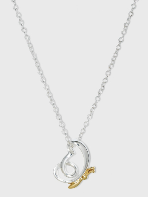 Silver Plated Two-tone Open Butterfly Necklace - Silver