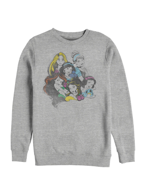 Men's Disney Princesses Group Bold Color Pop Sweatshirt