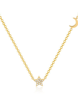 Ef Collection Baby Diamond Star And Gold Moon Necklace