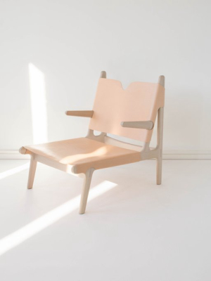 Oak & Leather Buckle Chair - Nude