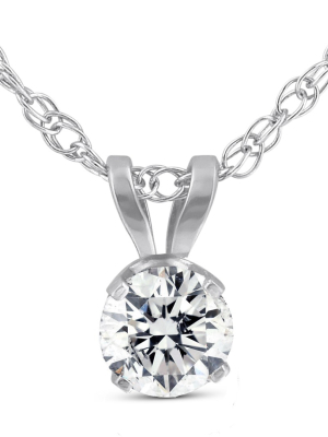 Pompeii3 3/8 Ct Solitaire Round Cut Lab Created Created Diamond Pendant 14k White Gold