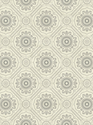 Small Floral Tile Wallpaper In Light Silver From The Caspia Collection By Wallquest