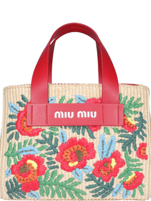 Miu Miu Floral Embroidered Tote Bag