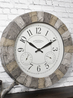 14" First Time Stoneybrook Outdoor Wall Clock Charcoal