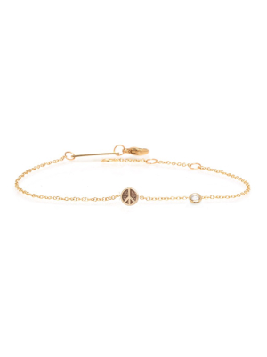 14k Itty Bitty Peace Sign Bracelet With Floating Diamond