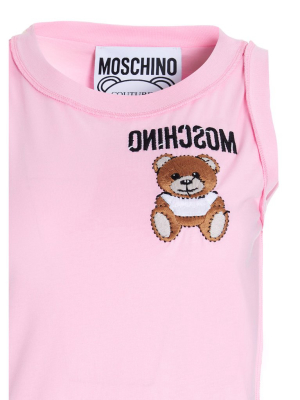 Moschino Embroidered Bear Reverse Logo Tank Top