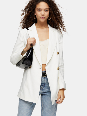 Petite Ivory Belted Double Breasted Blazer