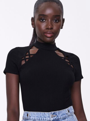 Ribbed Lattice Bodysuit