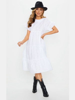 White Broderie Anglaise Tiered Smock Midi Dress