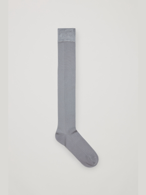 Contrast-rib Tall Ankle Socks