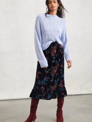 Willow Tiered Velvet Midi Skirt