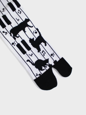 Tabi Socks, Black & White Piano Cat