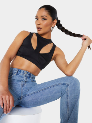 Black Scuba Cut Out Multi Strap Crop Top