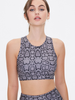 Faux Snakeskin Cutout Sports Bra