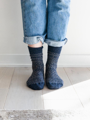 Wool Jacquard Socks, Navy