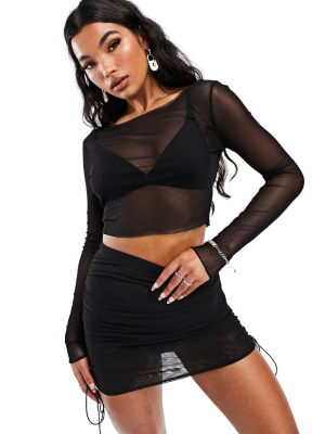 As You Mesh Top With Long Sleeves In Black